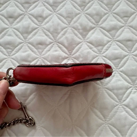 Coach Red Sparkle Glitter Leather Heart Coin Purse Bag Charm Mini Wallet - Picture 7 of 11